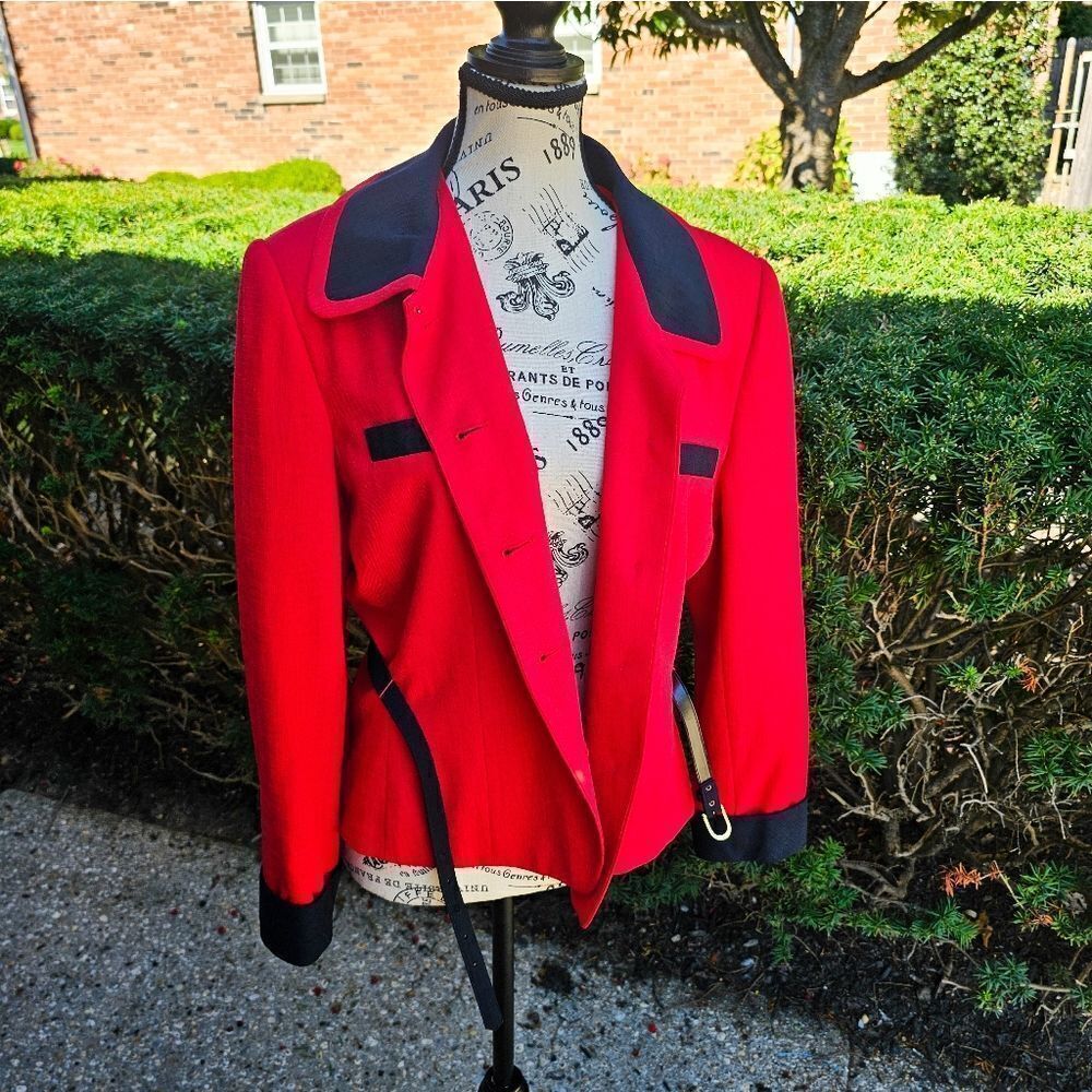 VTG Kasper A.S.L Petite Red & Navy Blue Chic Blazer. - Picture 2 of 15